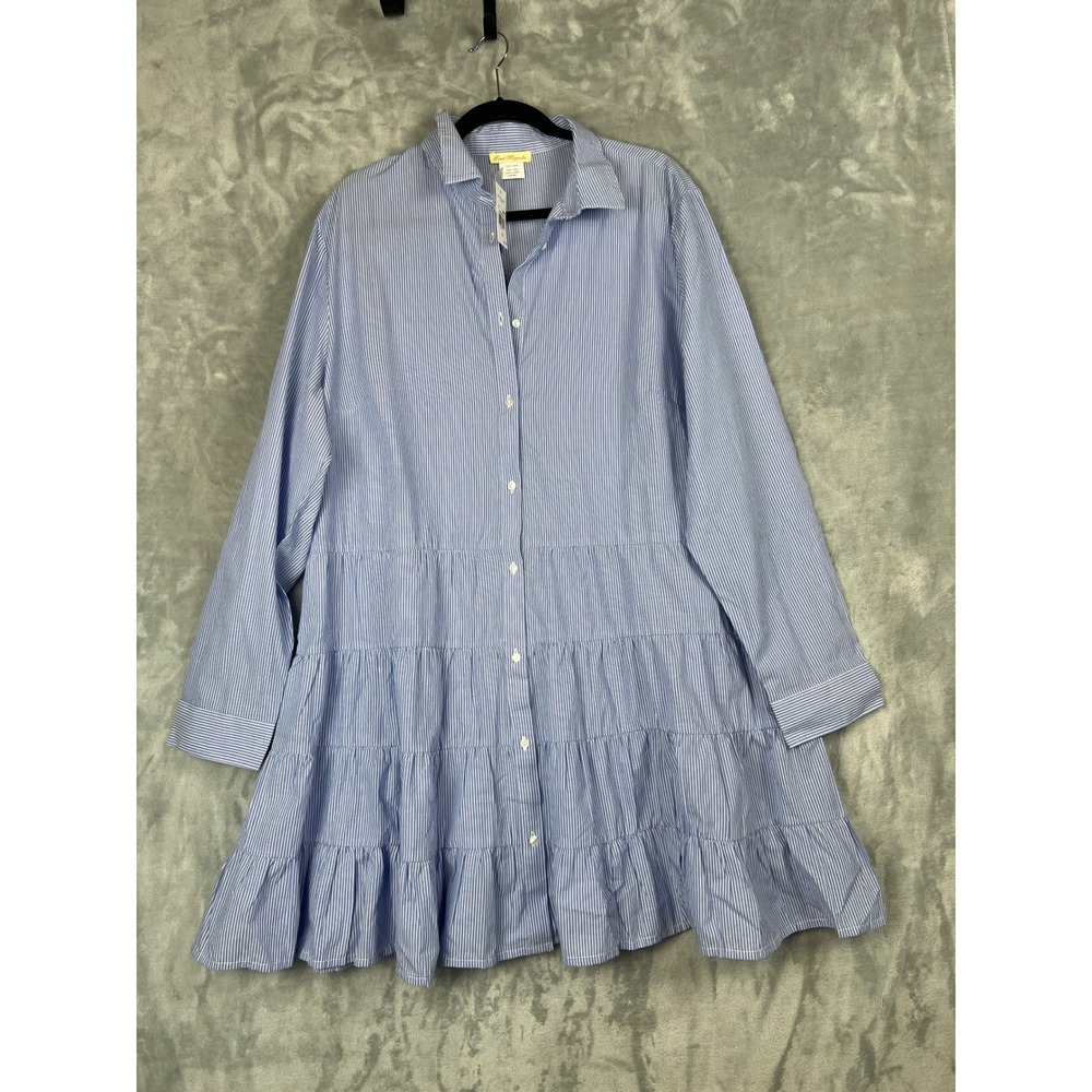 Sweet Magnolia Women Dress Blue White Stripe Tiered Ruffle Shirt Dress XXL - Picture 2 of 10